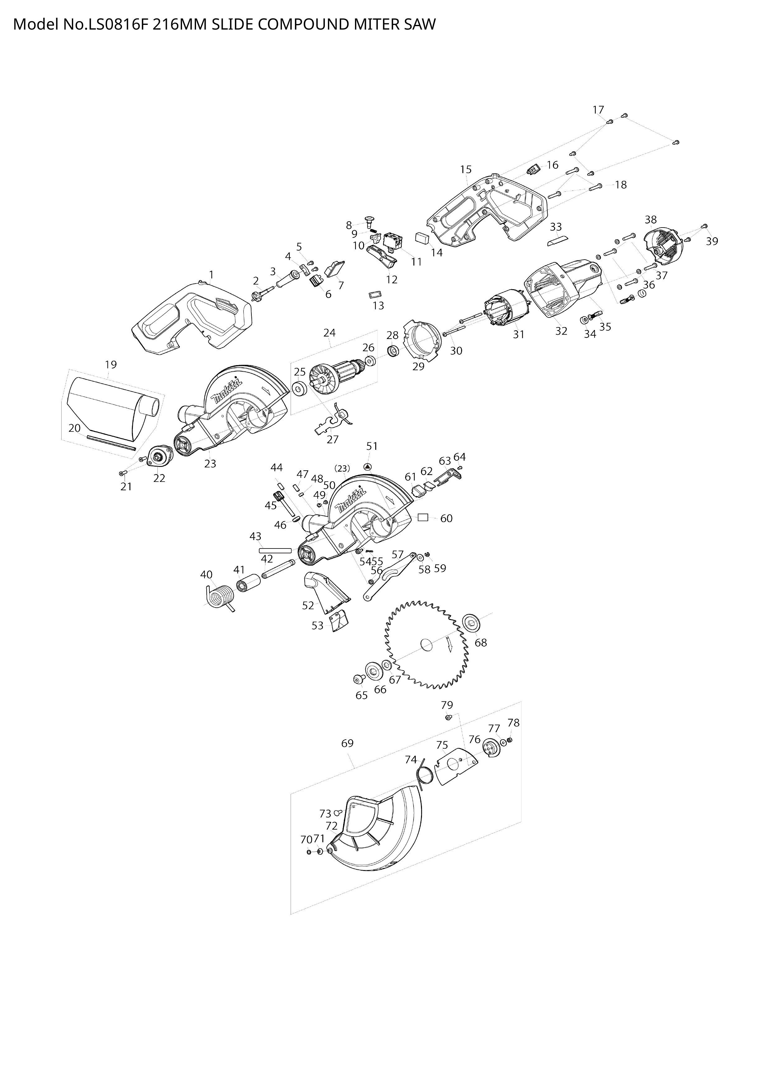 Makita LS0816F — сборочный чертёж, лист 1, деталь JM00000457 поз. 133