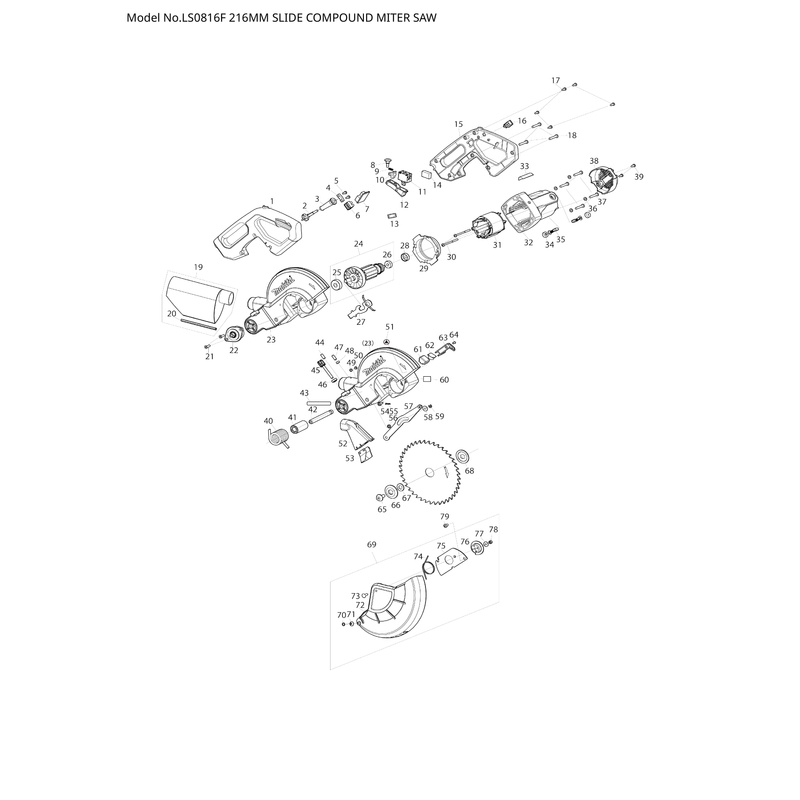 Makita LS0816F — сборочный чертёж, лист 1, деталь JM00000496 поз. 104