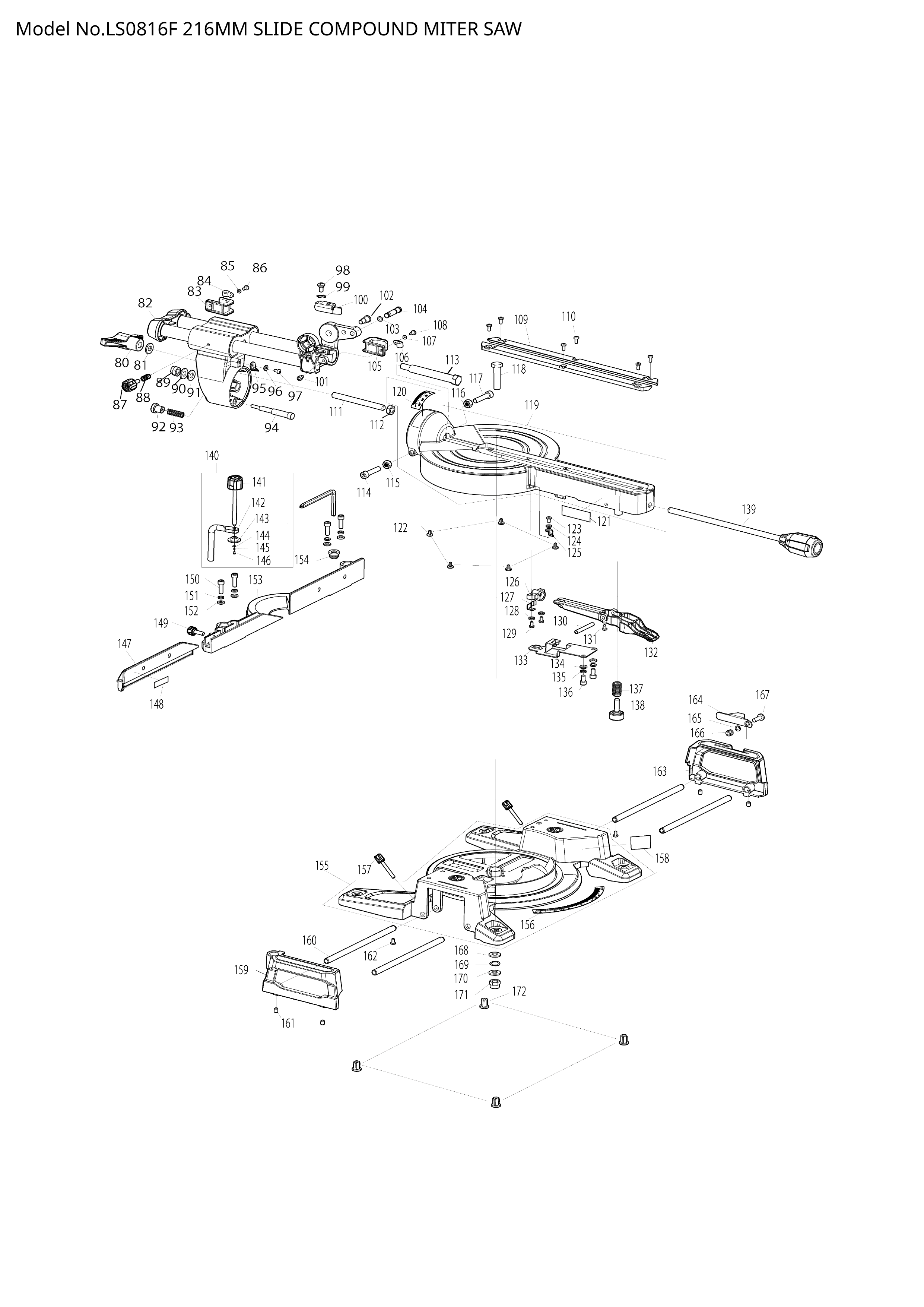 Makita LS0816F — сборочный чертёж, лист 2, деталь JM00000455 поз. 127