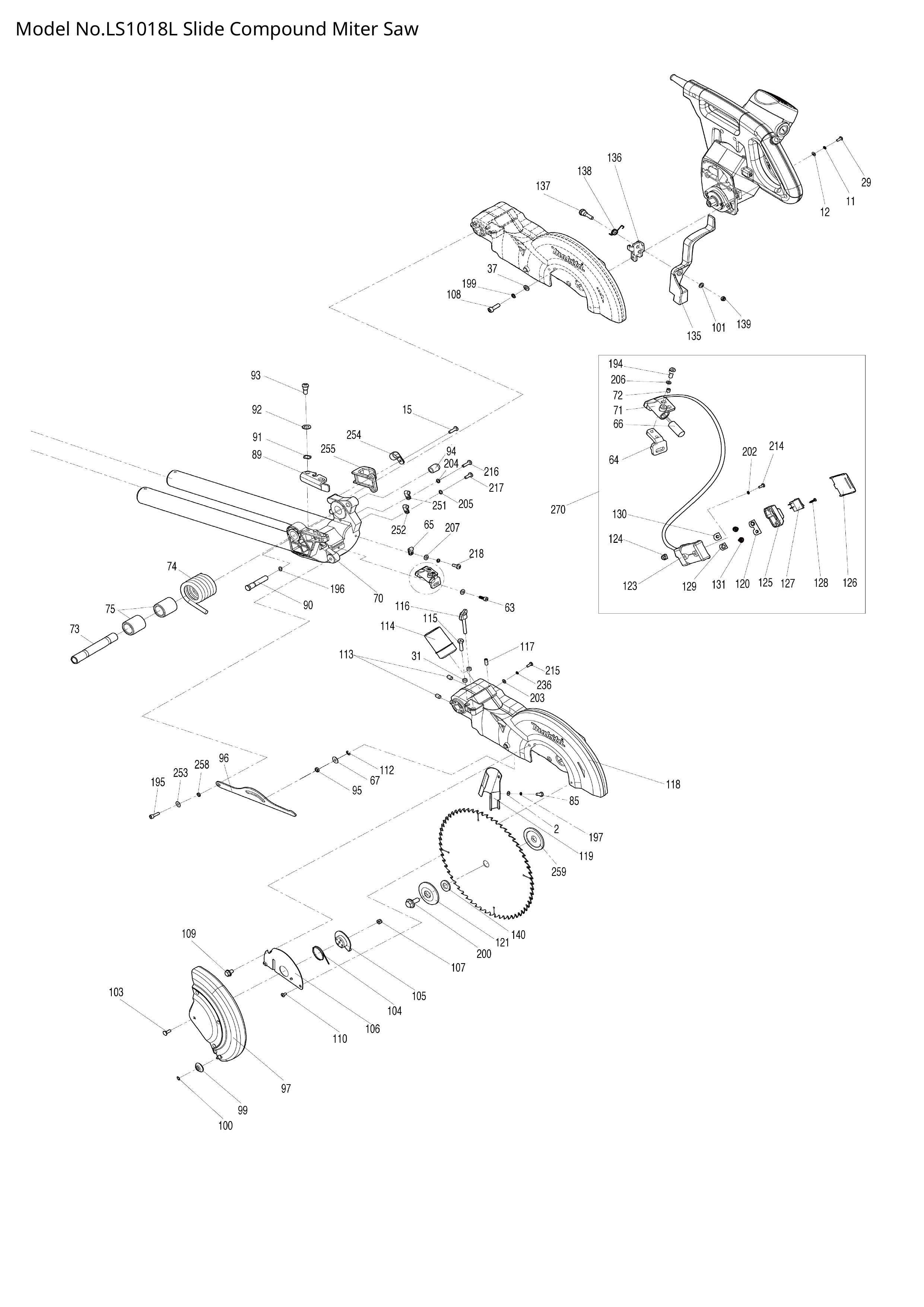 Makita LS1018L — сборочный чертёж, лист 1, деталь JM23200147 поз. 118-3