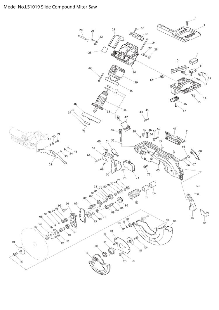 Makita LS1019 — сборочный чертёж, лист 1, деталь 650687-4 поз. 008