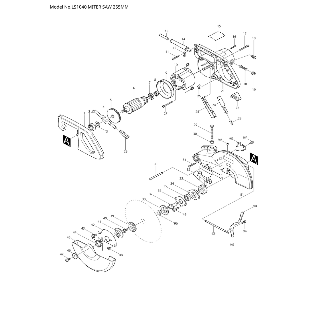 Makita LS1040 — сборочный чертёж, лист 1, деталь 233152-4 поз. 075