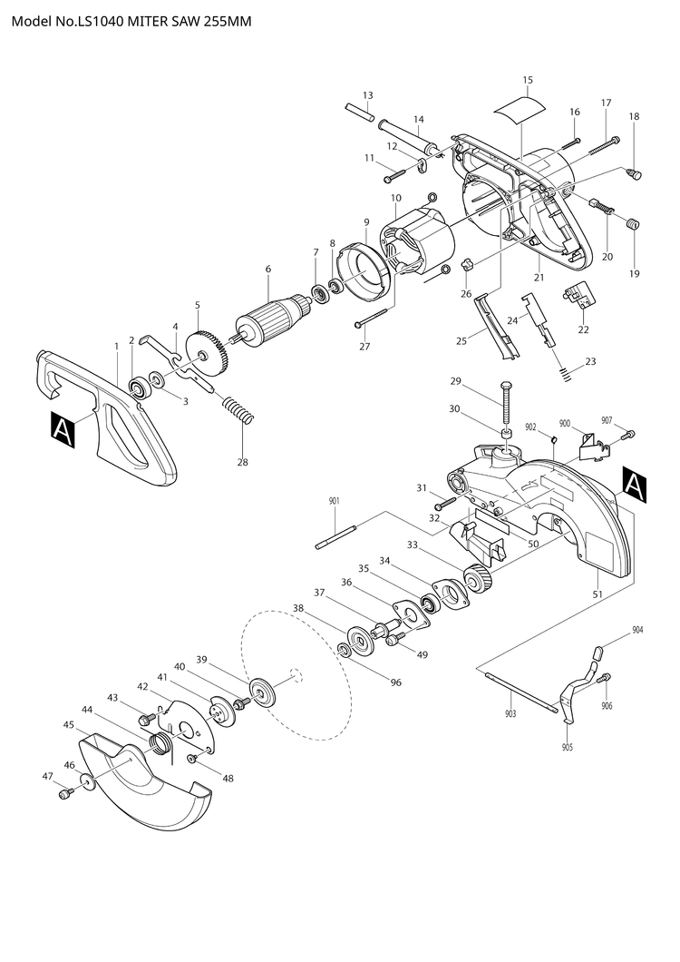 Makita LS1040 — сборочный чертёж, лист 1, деталь 233152-4 поз. 075