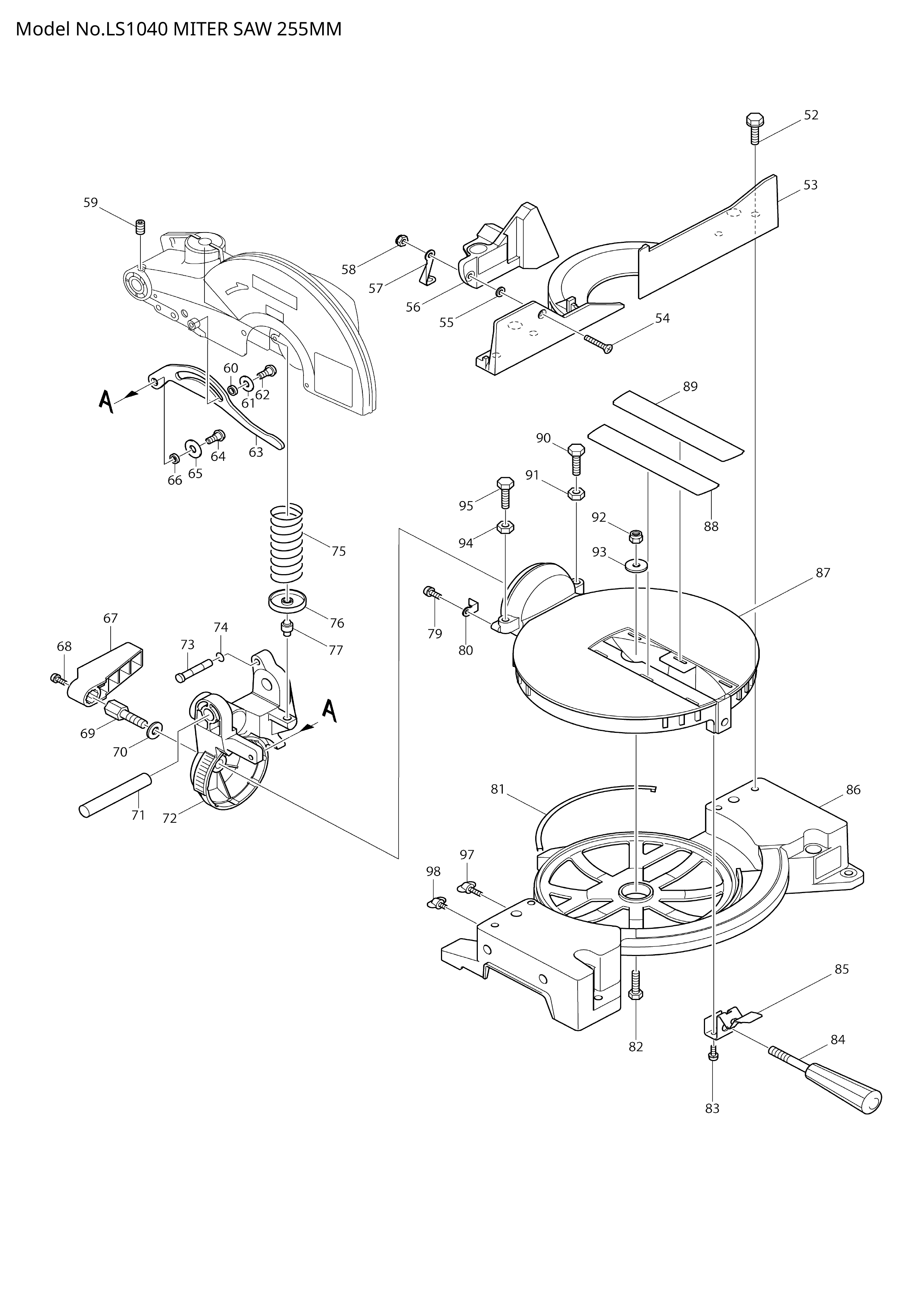 Makita LS1040 — сборочный чертёж, лист 2, деталь 233152-4 поз. 075