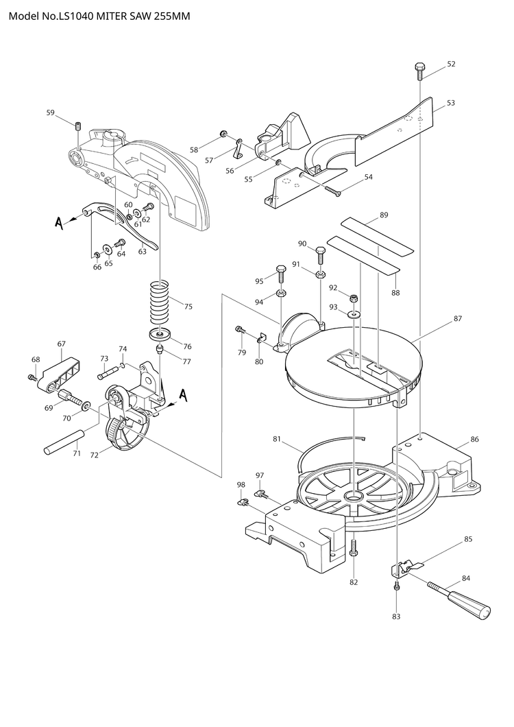 Makita LS1040 — сборочный чертёж, лист 2, деталь 233152-4 поз. 075