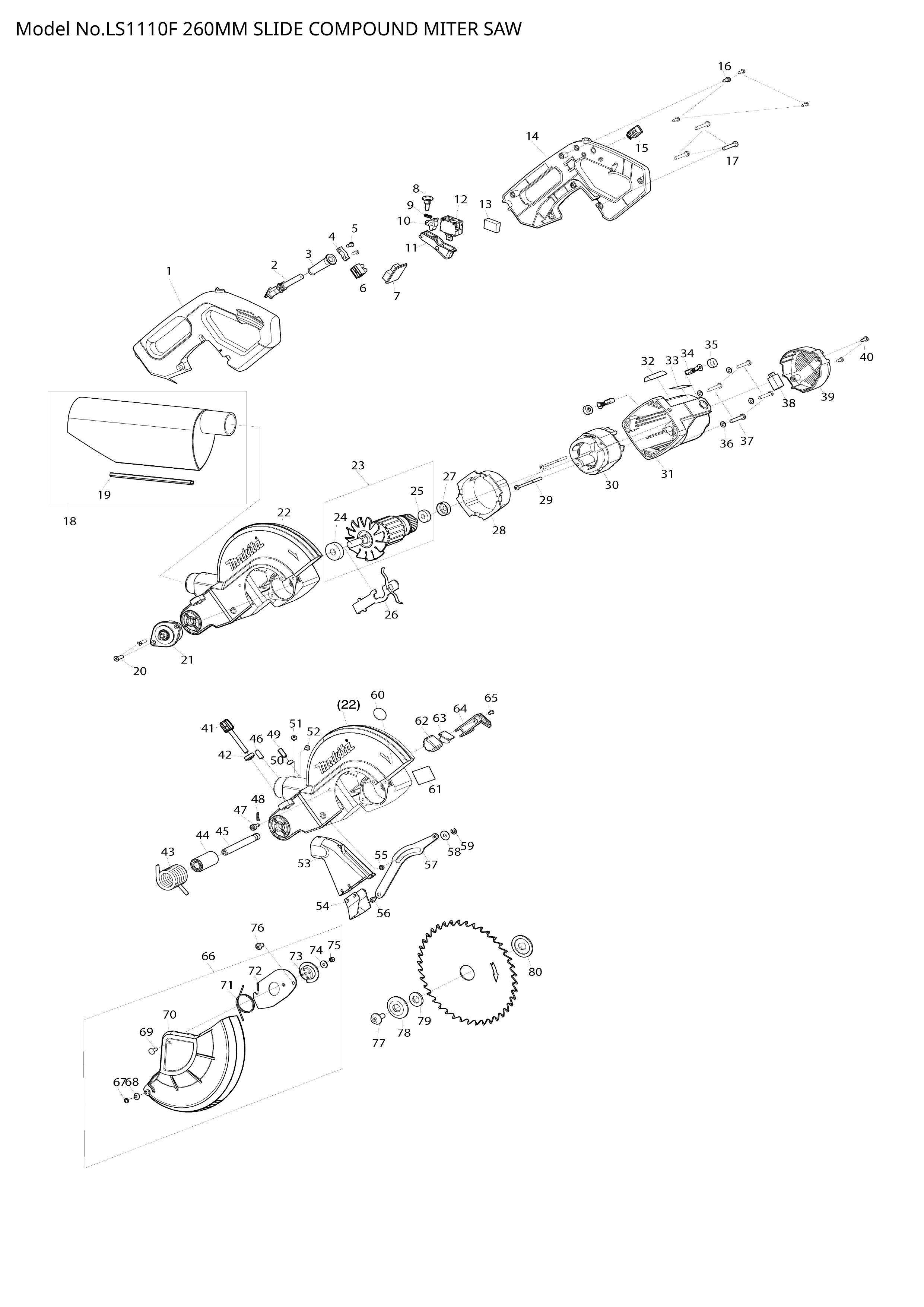 Makita LS1110F — сборочный чертёж, лист 1, деталь JM00000605 поз. 111
