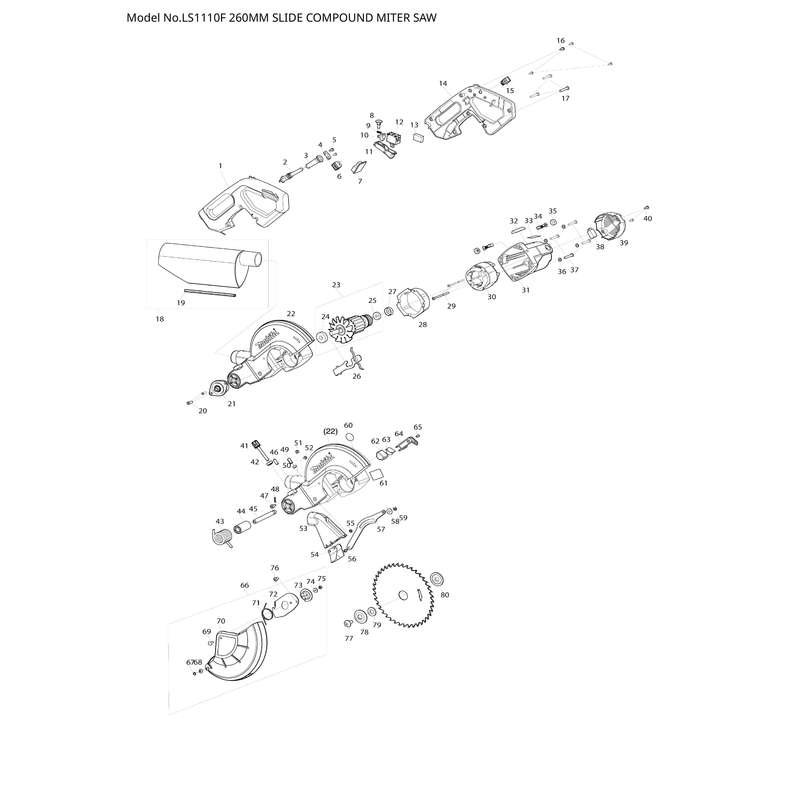 Makita LS1110F — сборочный чертёж, лист 1, деталь JM00000605 поз. 111