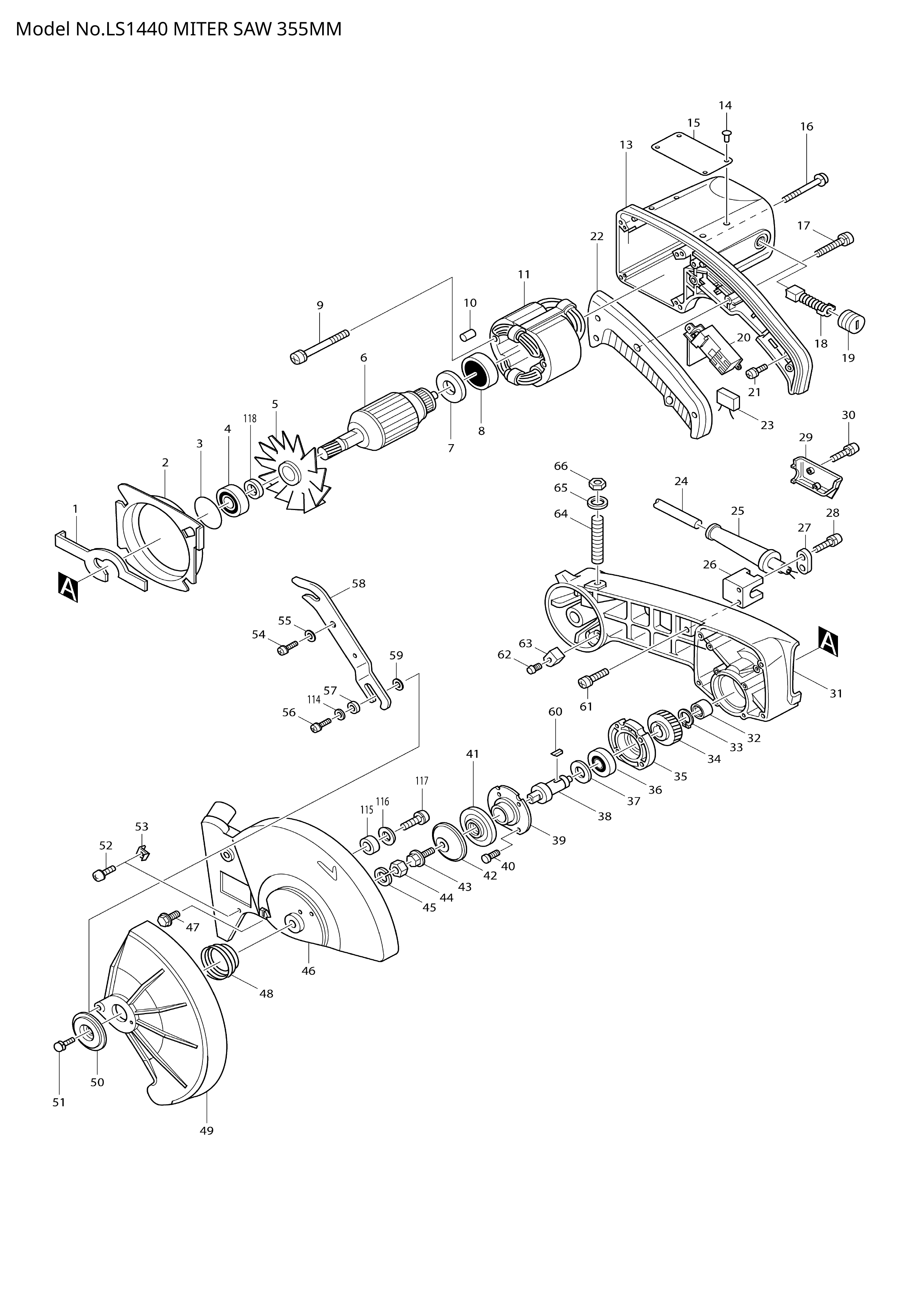 Makita LS1440 — сборочный чертёж, лист 1, деталь 251637-8 поз. 043-1