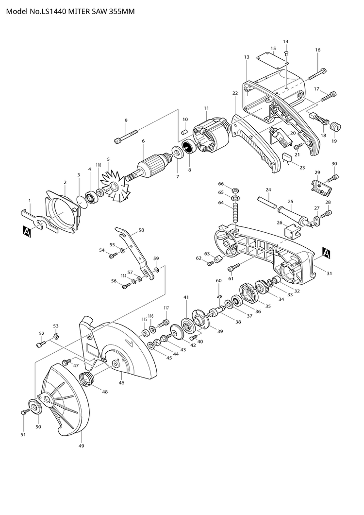 Makita LS1440 — сборочный чертёж, лист 1, деталь 251637-8 поз. 043-1