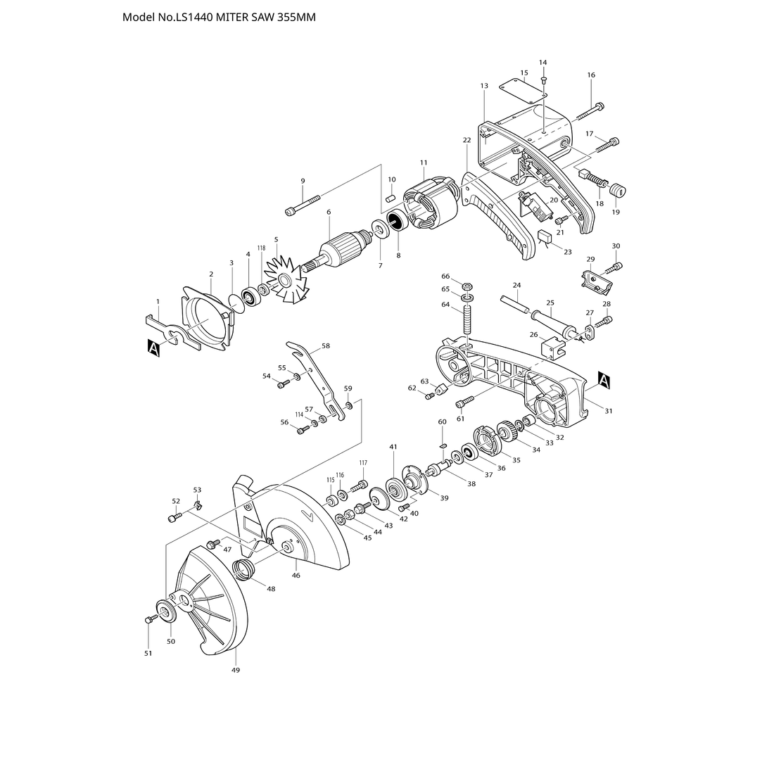 Makita LS1440 — сборочный чертёж, лист 1, деталь 514988-3 поз. 006C1