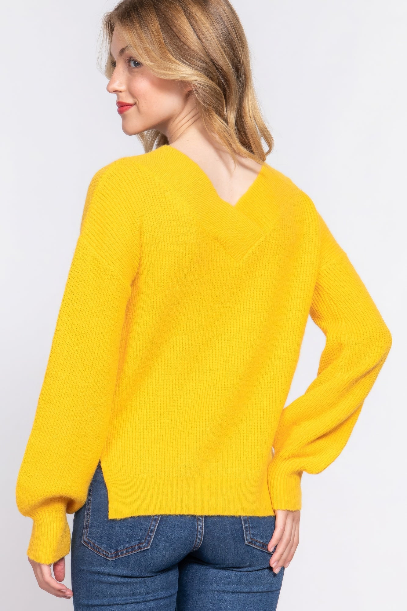 Long Slv Double V-neck Sweater