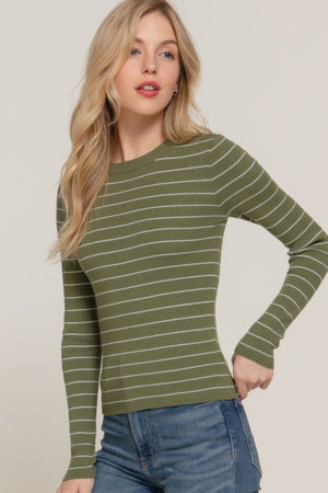 Long slv crew neck stripe sweater