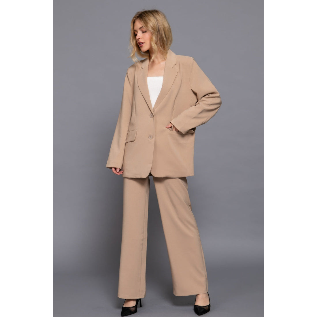 Long slv front button closure blazer