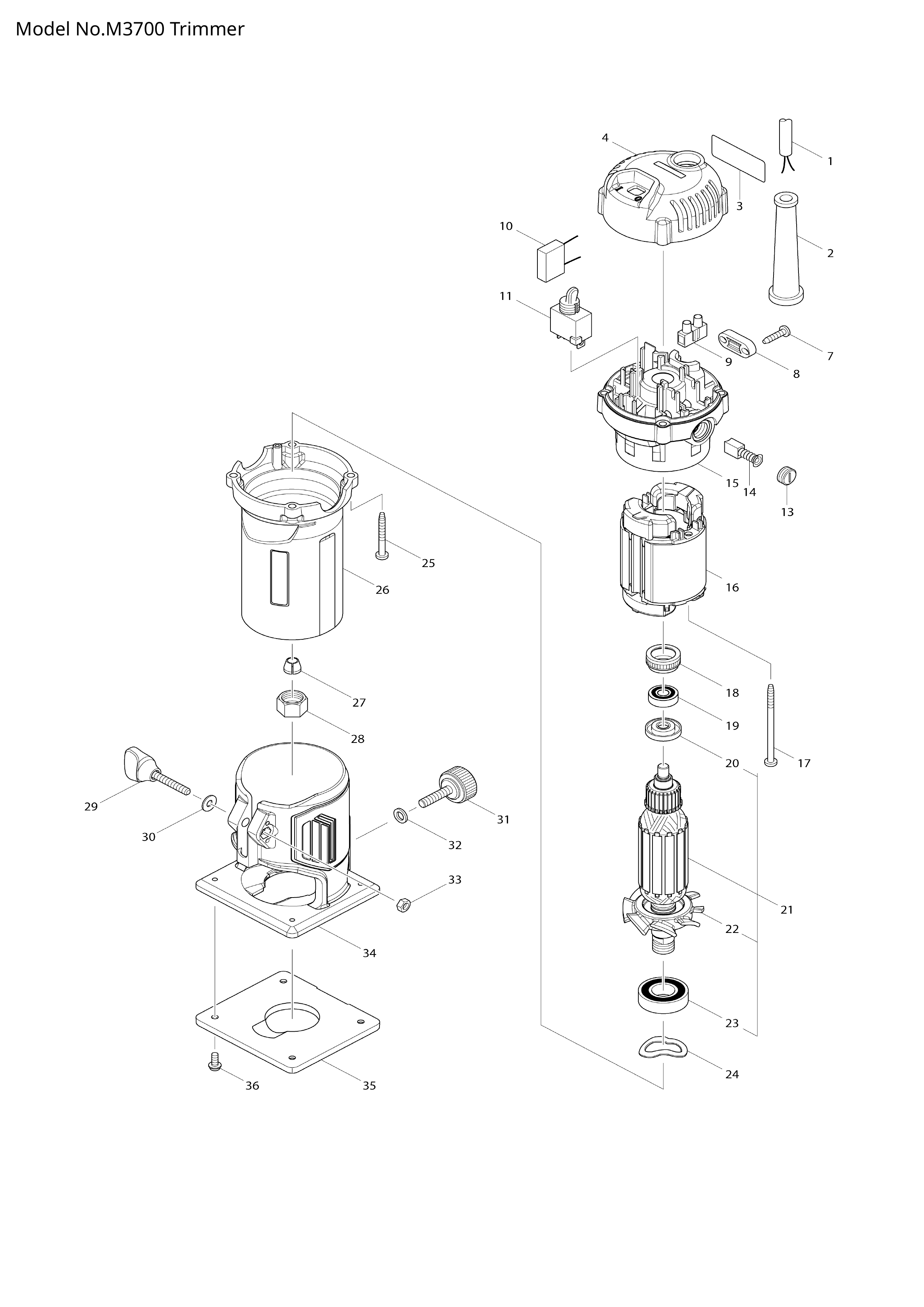 Makita M3700 — сборочный чертёж, лист 1, деталь 593974-7 поз. 016-1