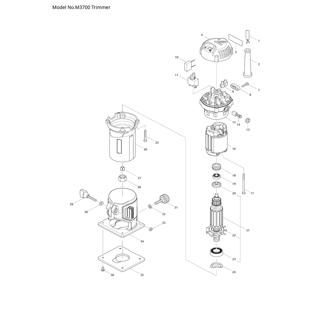 Makita M3700 — сборочный чертёж, лист 1, деталь 593974-7 поз. 016-1