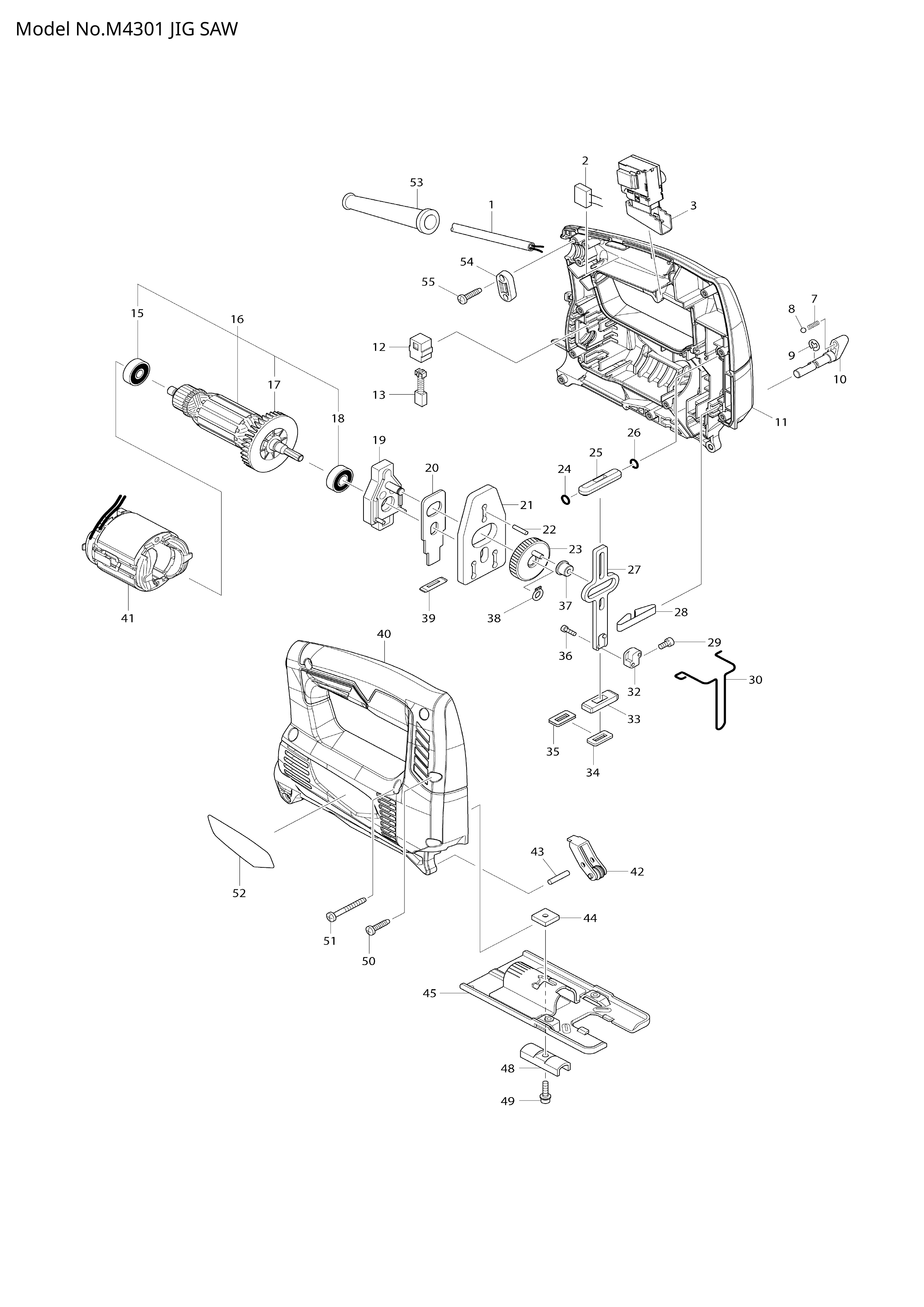Makita M4301 — сборочный чертёж, лист 1, деталь 650633-7 поз. 003