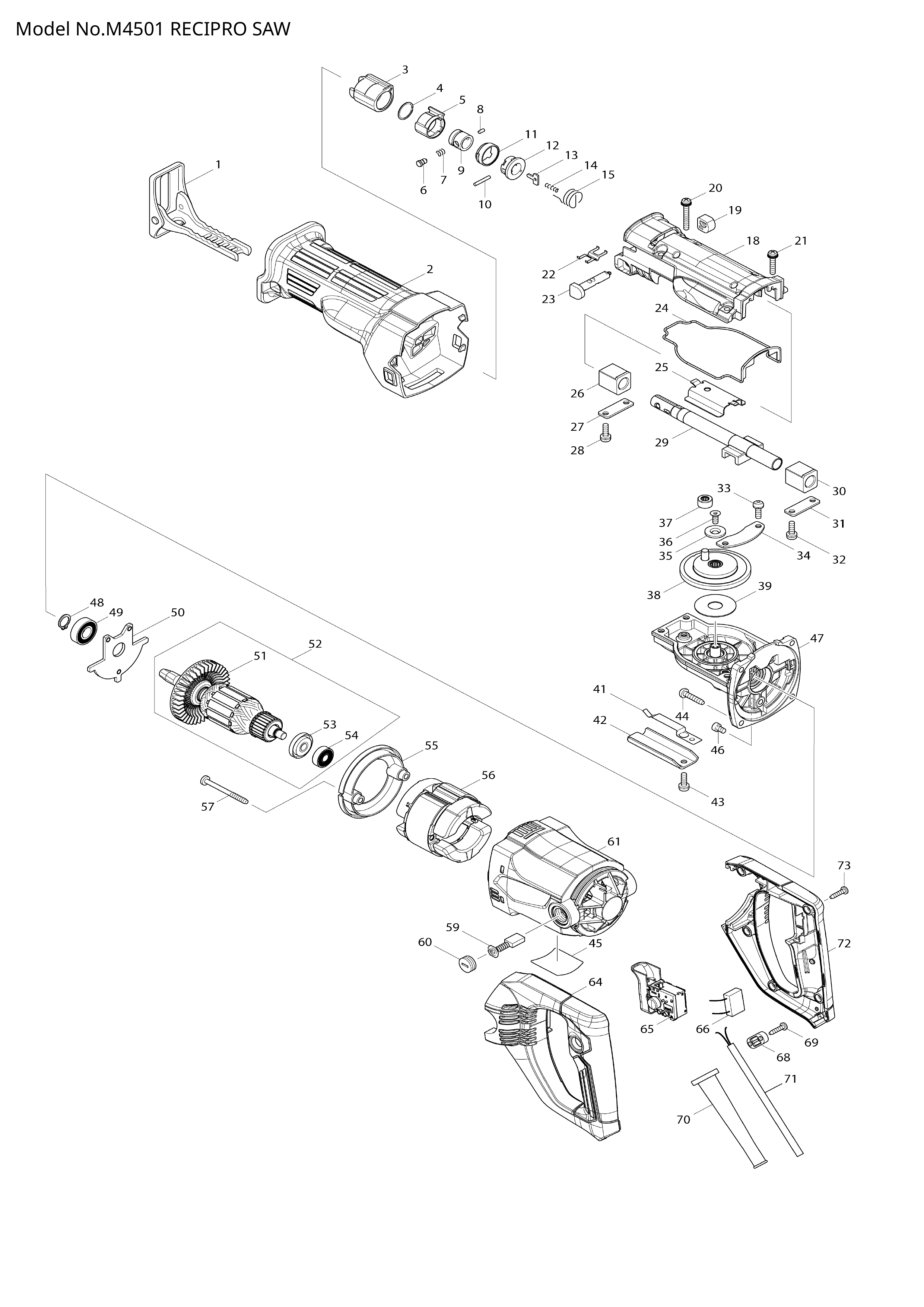 Makita M4501 — сборочный чертёж, лист 1, деталь 650714-7 поз. 065
