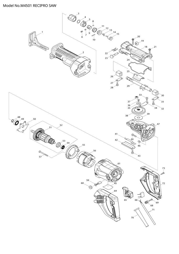 Makita M4501 — сборочный чертёж, лист 1, деталь 650714-7 поз. 065