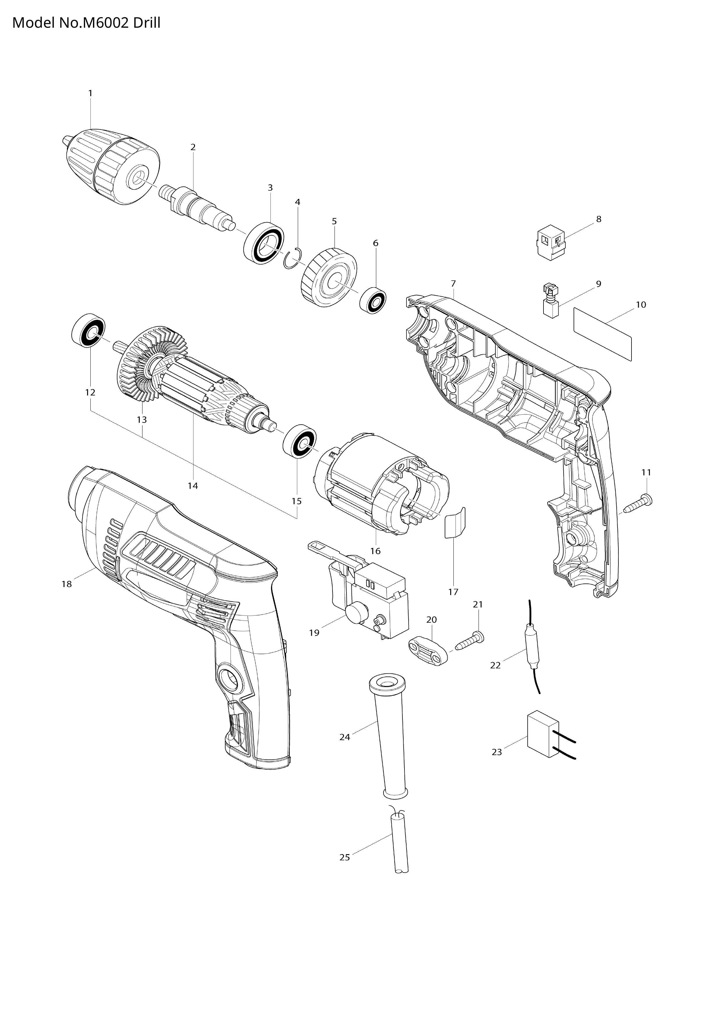 Makita M6002 — сборочный чертёж, лист 1, деталь 650551-9 поз. 019