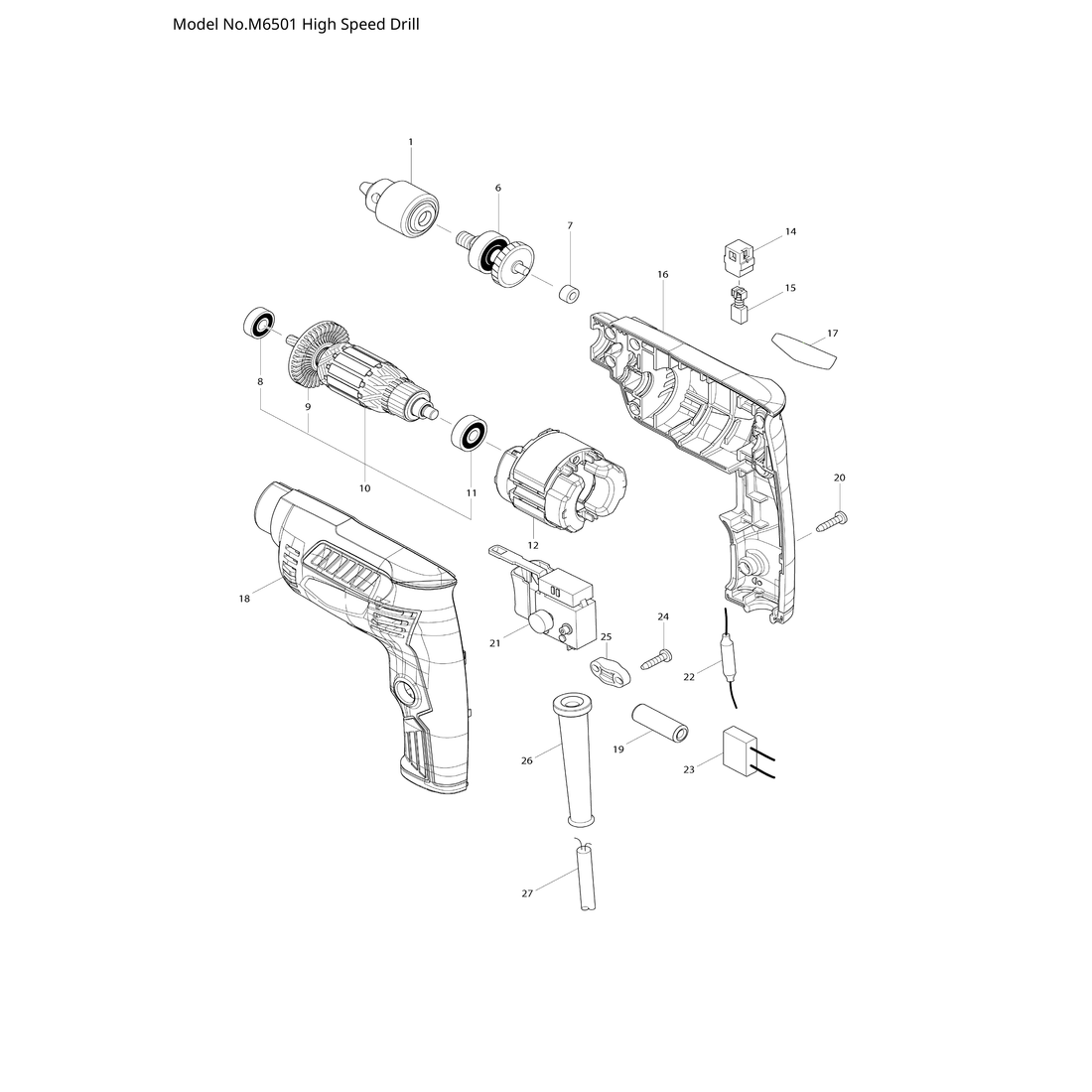 Makita M6501 — сборочный чертёж, лист 1, деталь 515879-1 поз. 010
