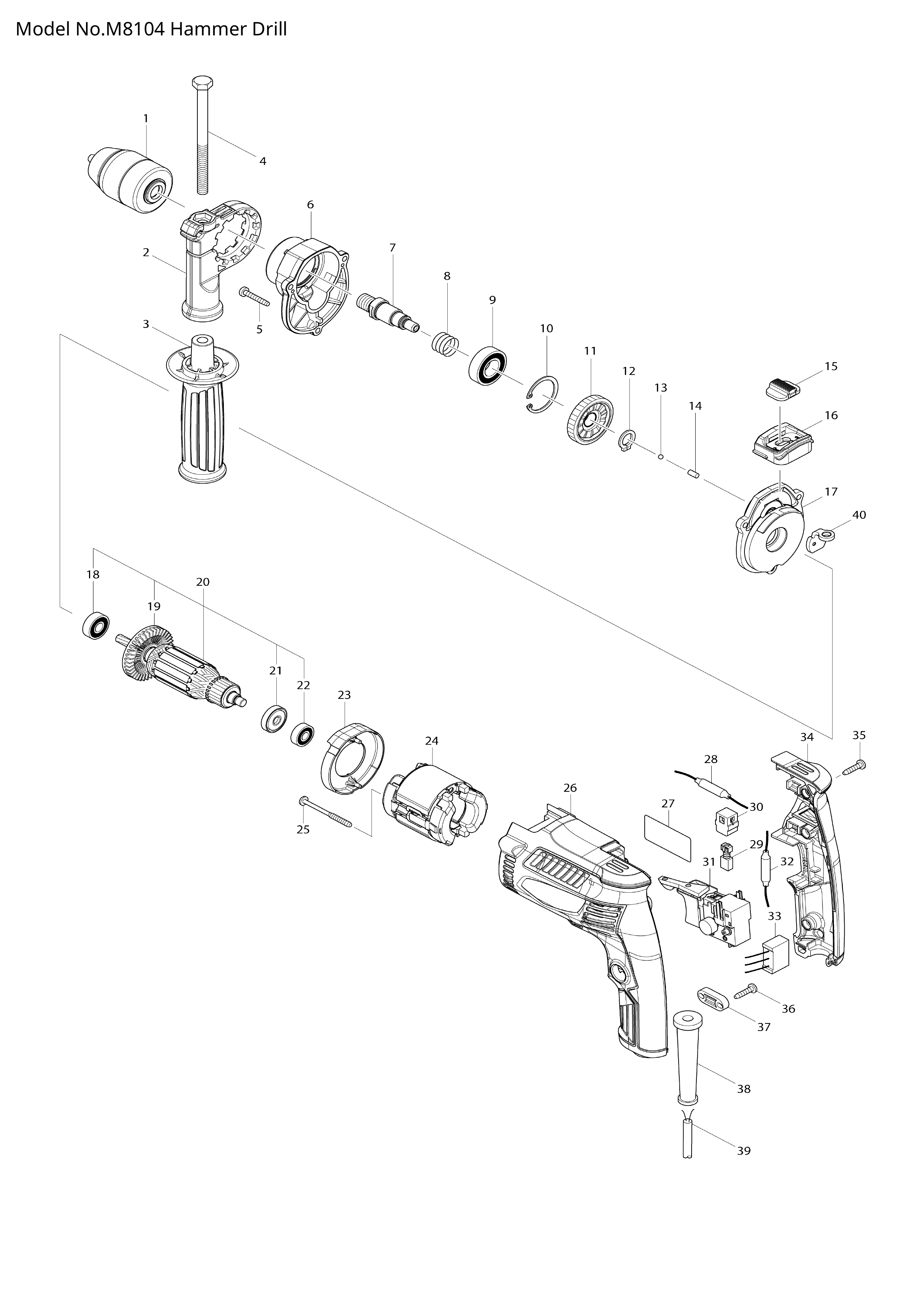 Makita M8104 — сборочный чертёж, лист 1, деталь 650555-1 поз. 031