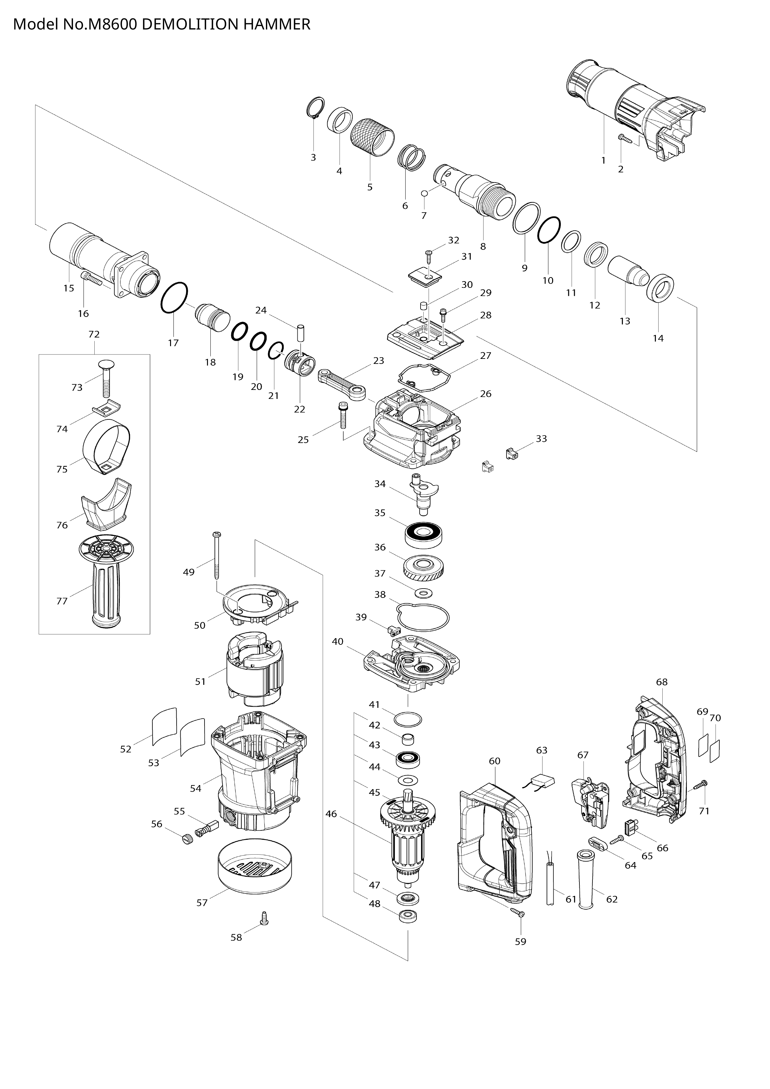 Makita M8600 — сборочный чертёж, лист 1, деталь 650253-7 поз. 067
