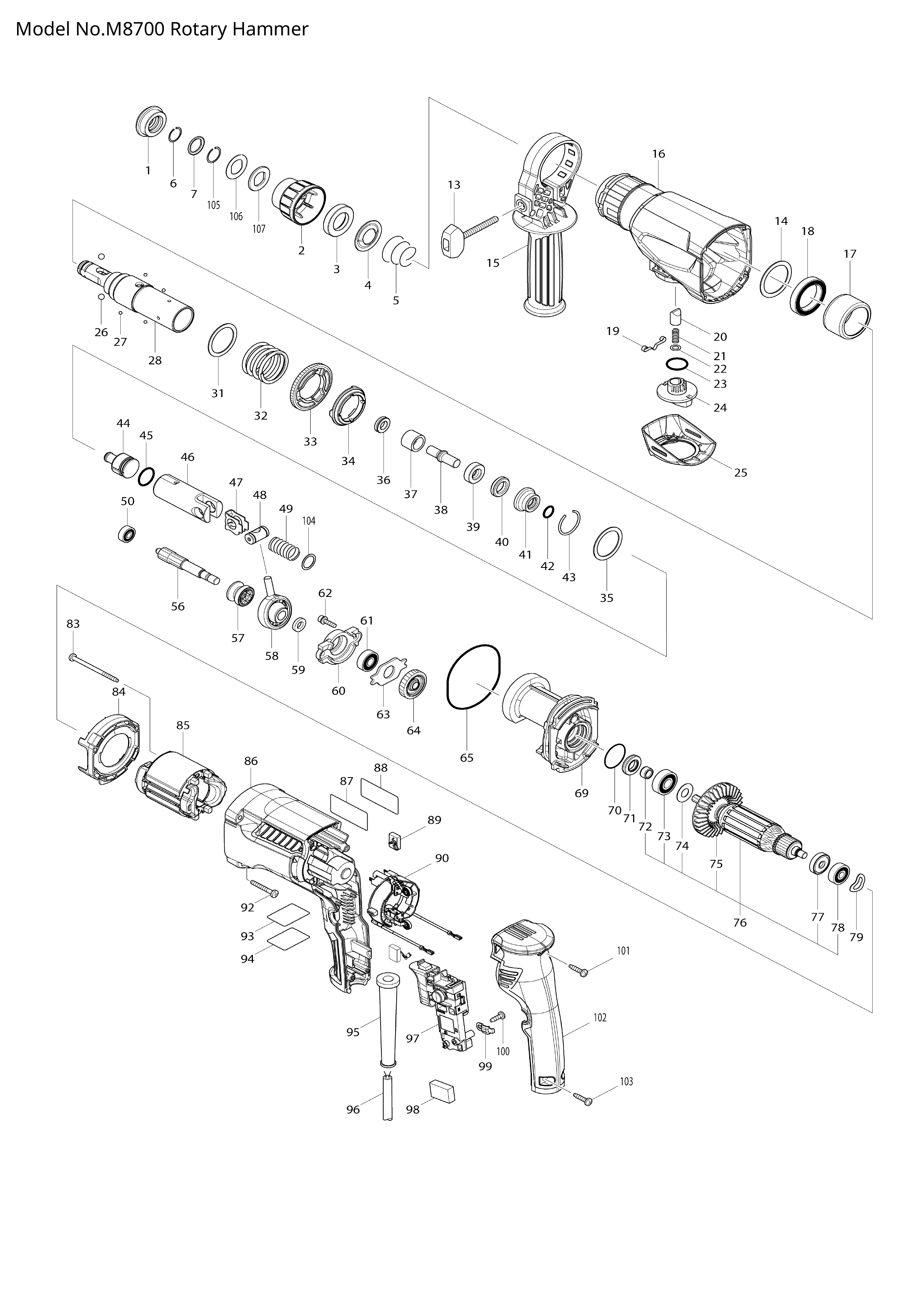 Makita M8700 — сборочный чертёж, лист 1, деталь 515859-7 поз. 076