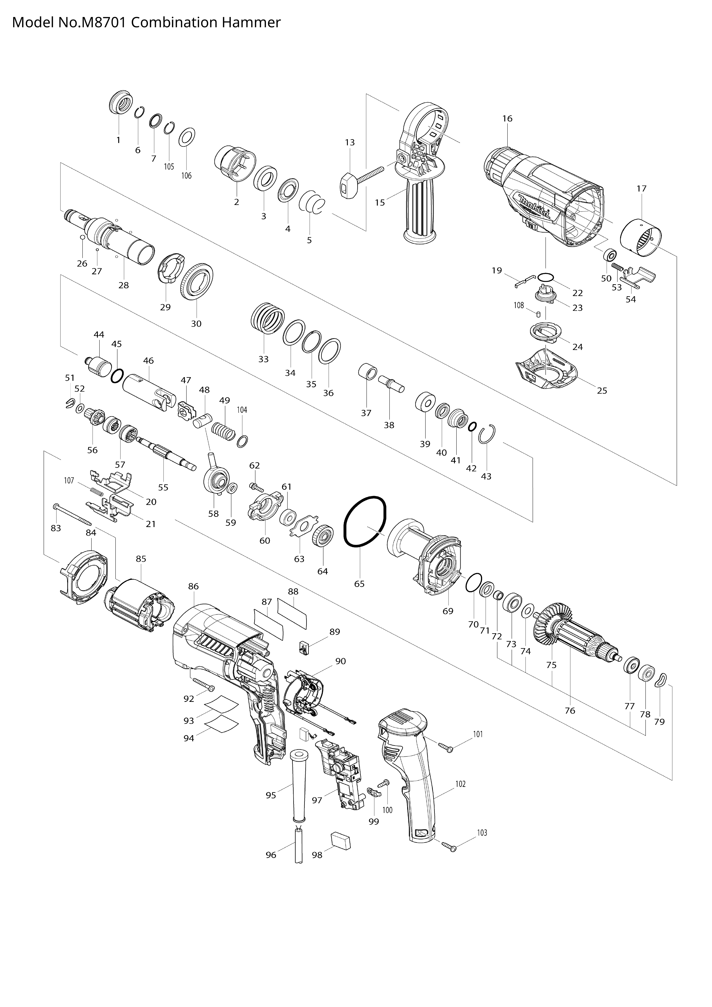 Makita M8701 — сборочный чертёж, лист 1, деталь 513944-0 поз. 076