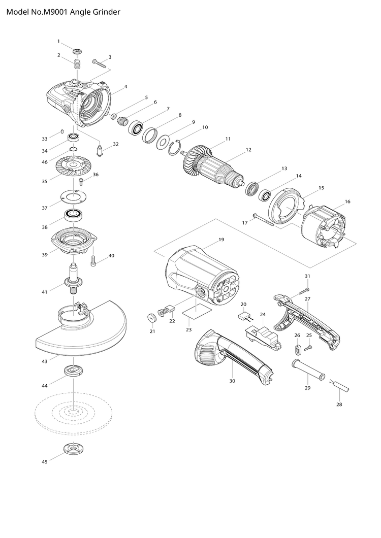 Makita M9001 — сборочный чертёж, лист 1, деталь 516948-1 поз. 012