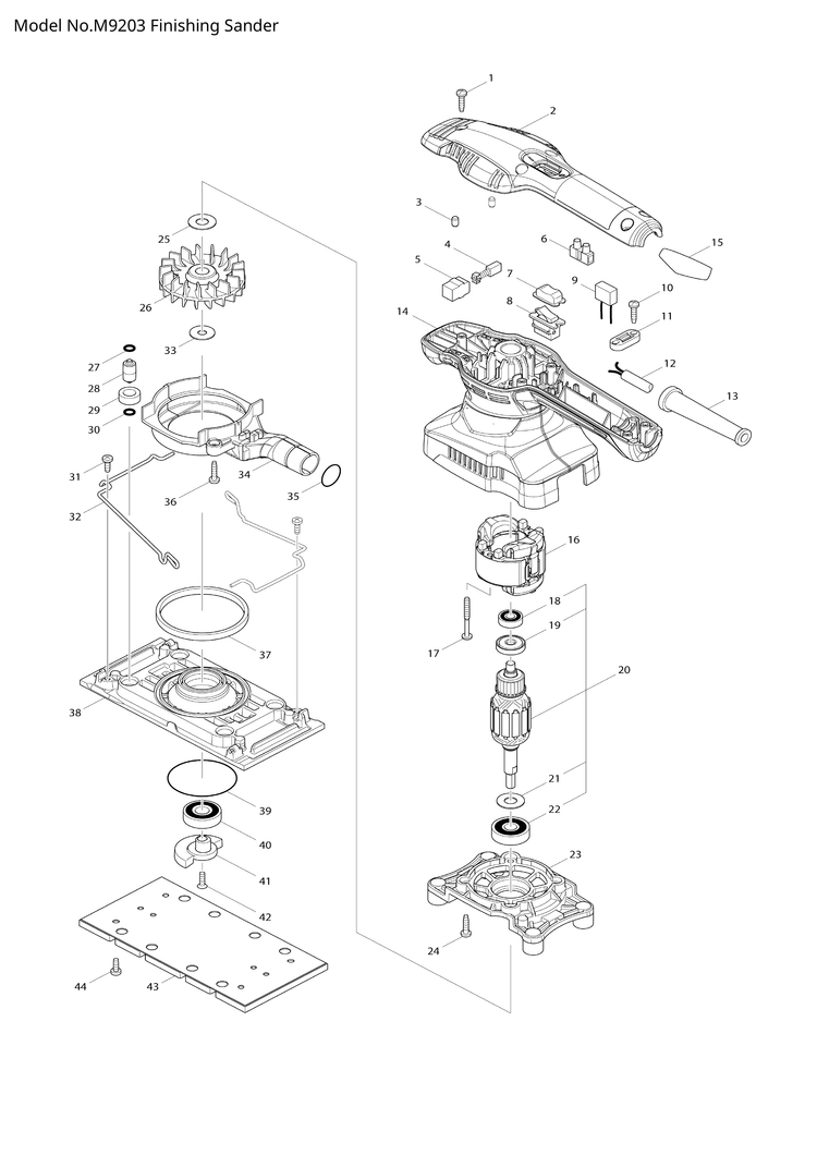 Makita M9203 — сборочный чертёж, лист 1, деталь 515799-9 поз. 020