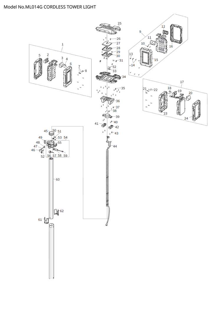 Makita ML014G — сборочный чертёж, лист 1, деталь TD00000137 поз. 051