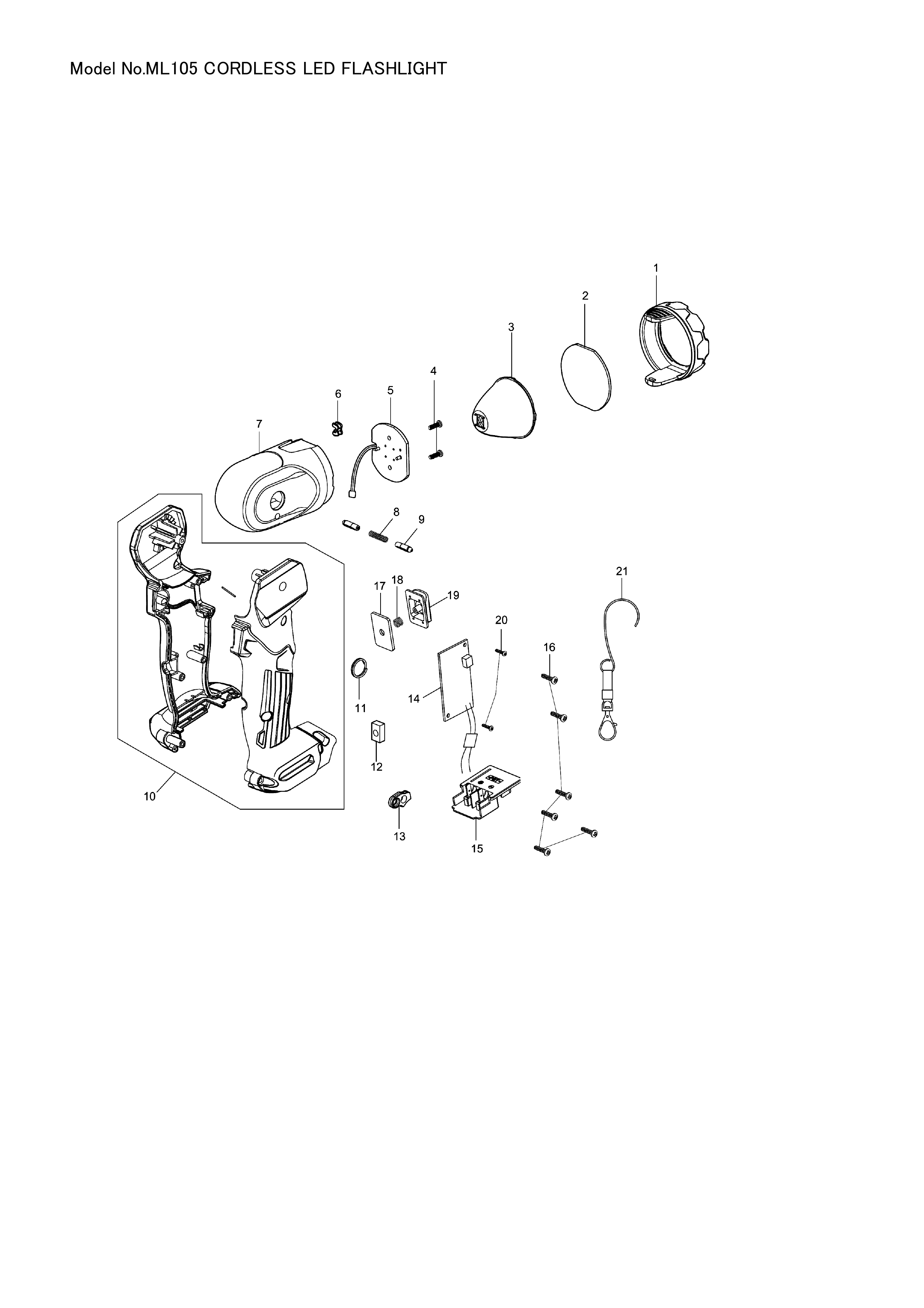 Makita ML105 — сборочный чертёж, лист 1, деталь GM00001707 поз. 014