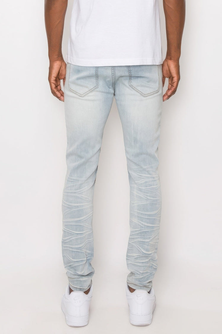 Men Creased Biker Denim Jeans