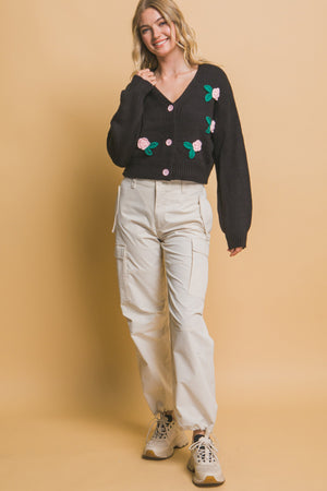 Mid cropped flower cardigan