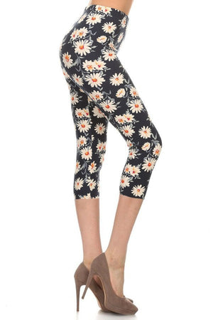 Multi-color Print, Cropped Capri Leggings In A Fitted Style With A Banded High Waist