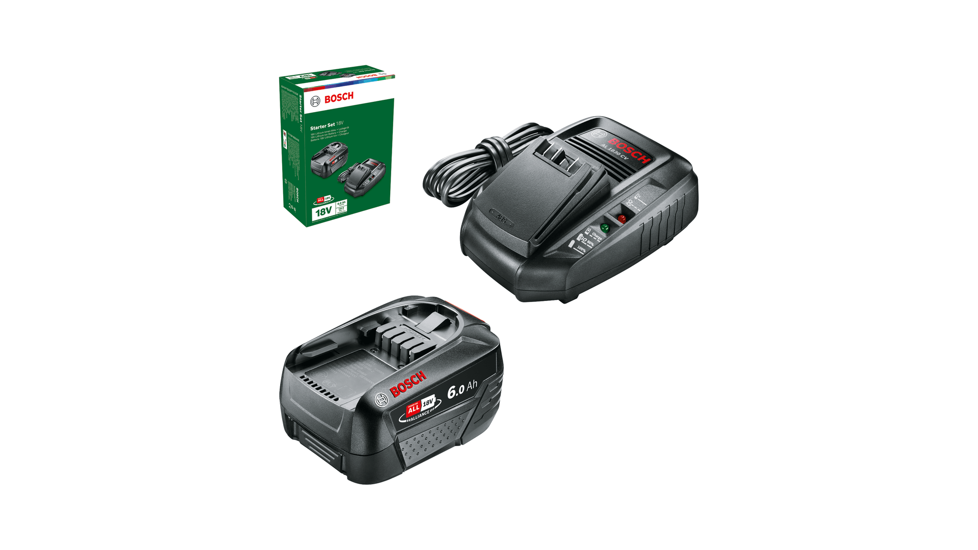 New Genuine Bosch 1600A00ZR8 Starter set 18 V (6.0Ah + AL 1830 CV) Starter Set