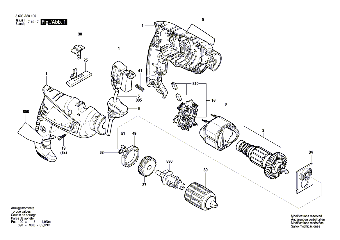 New Genuine Bosch 1600A00ZX9 Drilling Spindle