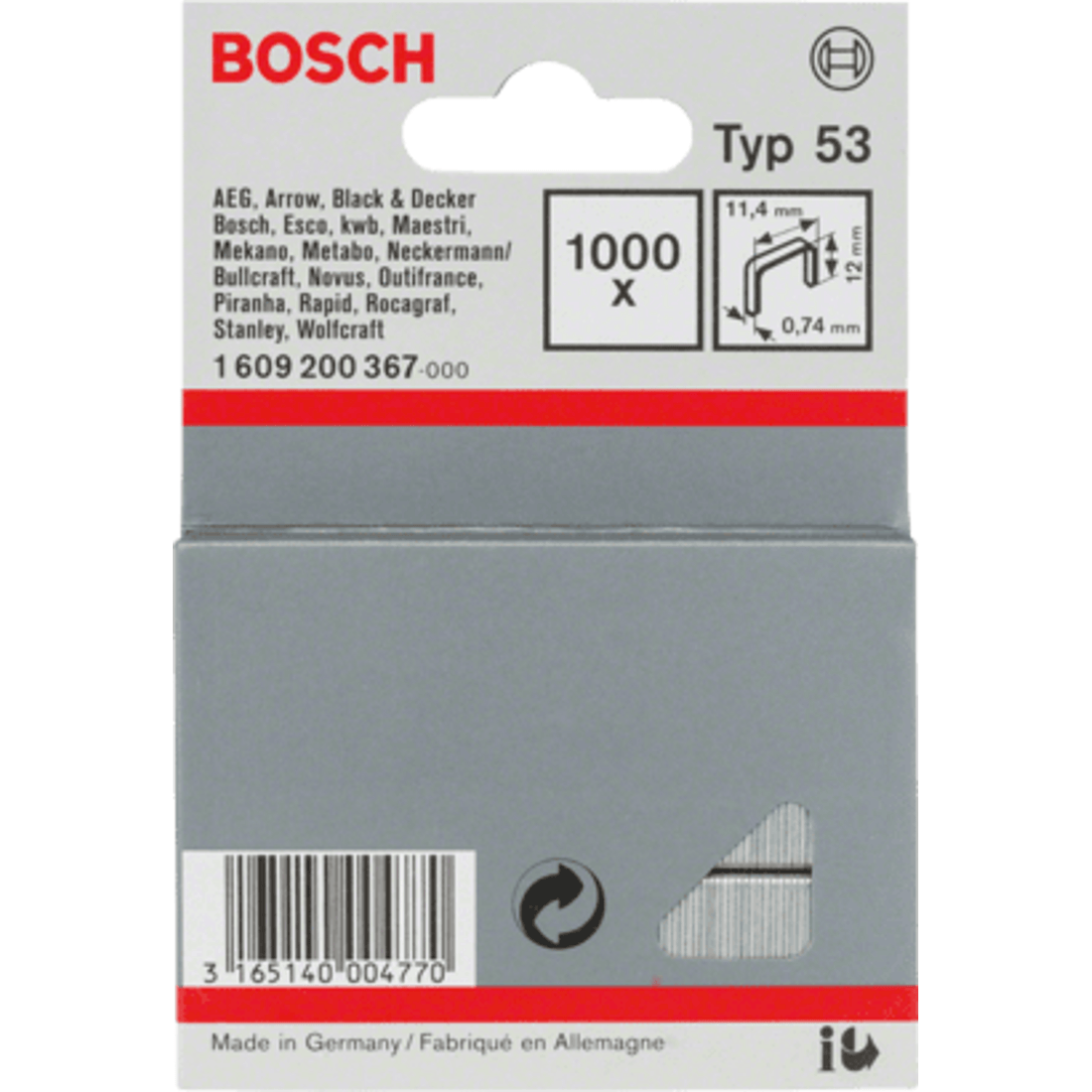 New Genuine Bosch 1609200367 Fine Wire Staple, Type 53 For Cordless / Pneumatic
