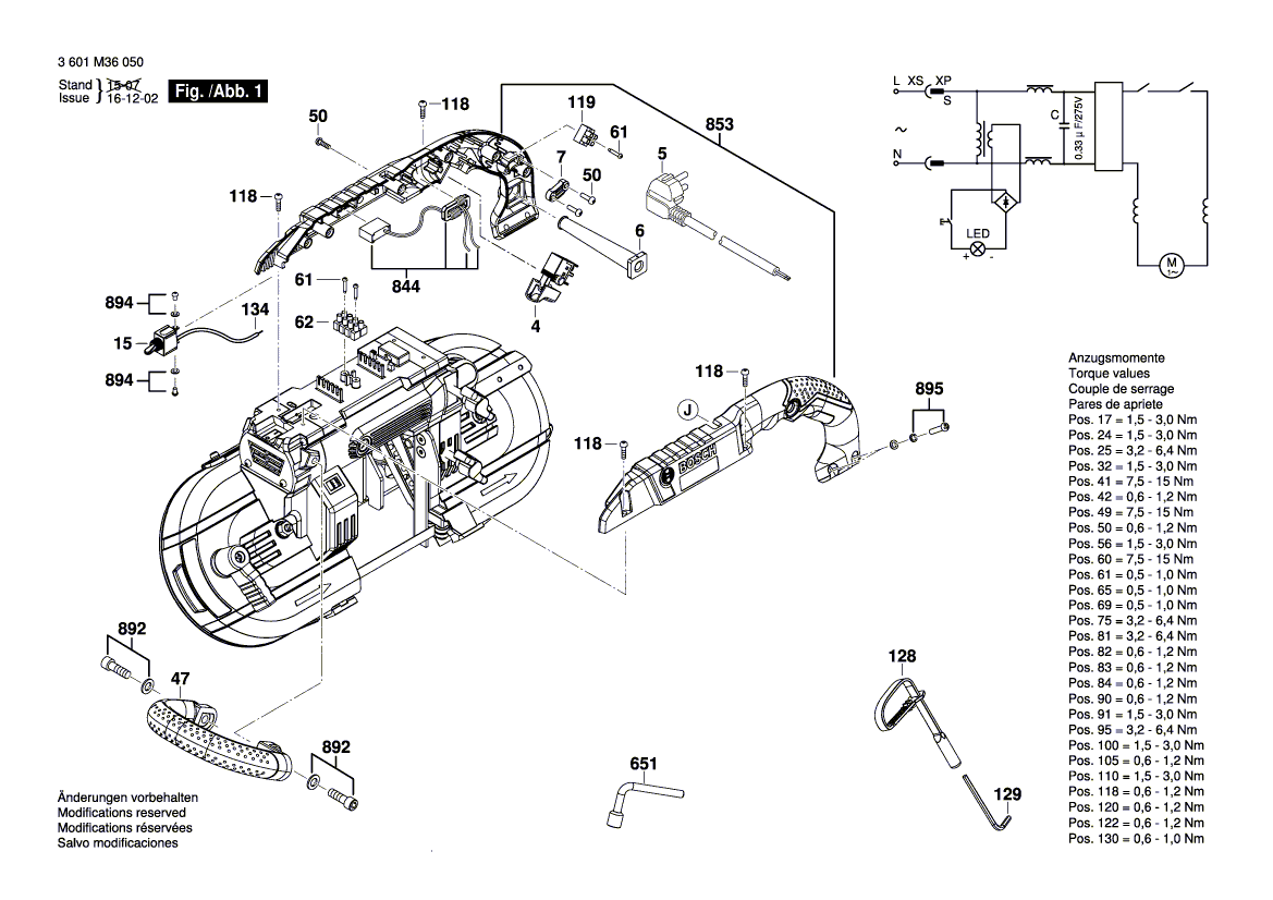 New Genuine Bosch 1619PA8725 Power supply cord