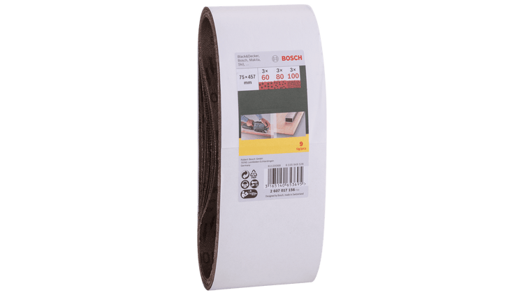New Genuine Bosch 2607017156 Sanding Belts Set 75 x 457 mm 9 Pieces Mixed-Set