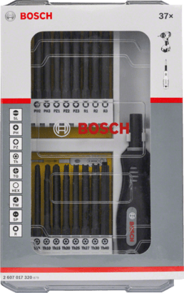 New Genuine Bosch 2607017320 Extra Hard Screwdriver Set with Handles, 37-Piece