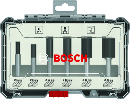 New Genuine Bosch 2607017465 Straight Router Bit Set, 6-Pieces For hand-held