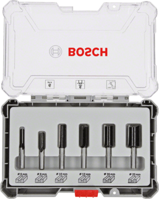 New Genuine Bosch 2607017465 Straight Router Bit Set, 6-Pieces For hand-held