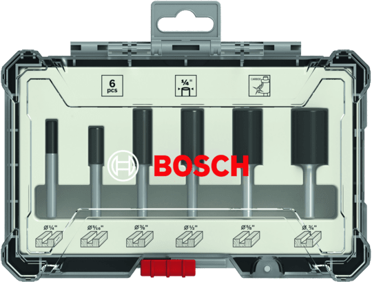 New Genuine Bosch 2607017467 Straight Router Bit Set, 6-Pieces For hand-held