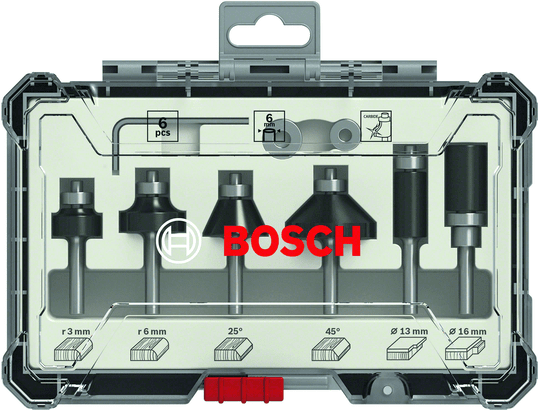 New Genuine Bosch 2607017468 Trim and Edging Router Bit Set, 6-Pieces For