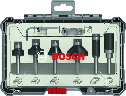 New Genuine Bosch 2607017470 Trim and Edging Router Bit Set, 6-Pieces For