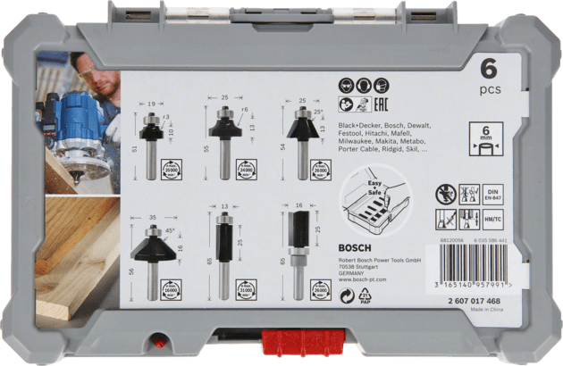 New Genuine Bosch 2607017470 Trim and Edging Router Bit Set, 6-Pieces For