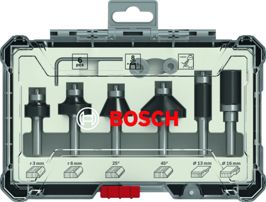 New Genuine Bosch 2607017470 Trim and Edging Router Bit Set, 6-Pieces For