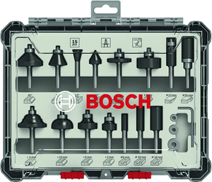 New Genuine Bosch 2607017471 Mixed Router Bit Sets, 15-Pieces