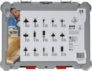 New Genuine Bosch 2607017473 Mixed Router Bit Sets, 15-Pieces For hand-held